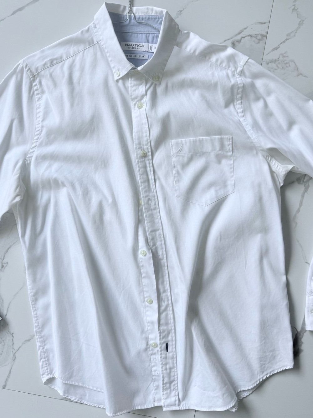 Nautica Men's White Button-Down Casual Shirt with Chest Pocket
